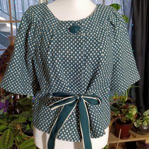Teal and white wool top